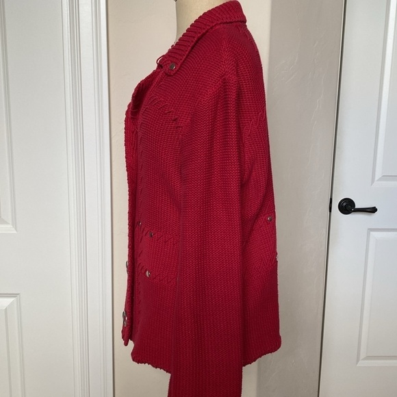 Chico’s Cardigan Sweater Womens 2/L Red Long Sleeves Festive cottage core mature - Picture 4 of 10